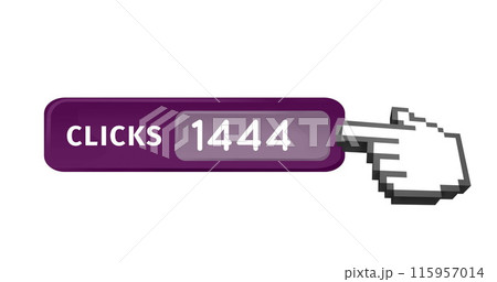 Image of numbers and clicks text in purple banner with finger pointing on white background 115957014