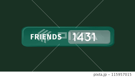Image of numbers changing and friends text in green banner over green background 115957015