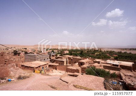 landscape with a field and winding road 115957077
