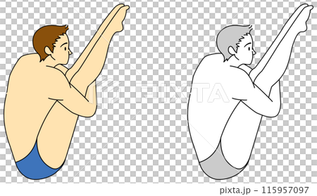 Illustration set of a diving athlete (male) 115957097