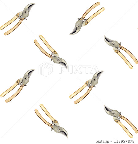 watercolor pruners seamless pattern 115957879