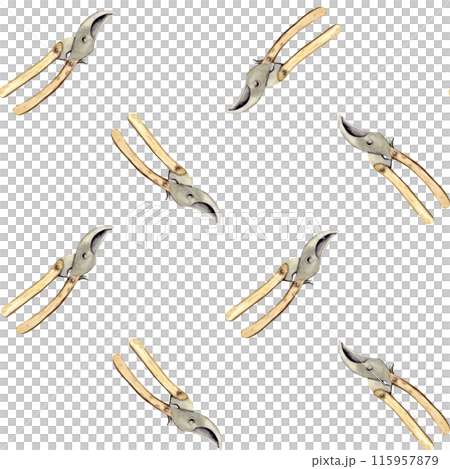 watercolor pruners seamless pattern 115957879