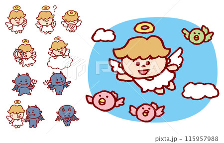 子どものような天使と悪魔のかわいいキャライラスト 115957988