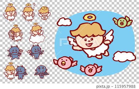 Childlike angel and devil cute character illustration 115957988