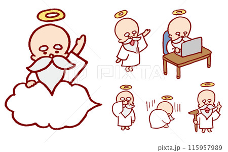 頭に輪っかを乗せた髭を生やしたかわいい神様 頭に輪っかを乗せた髭を生やしたかわいい神様 115957989