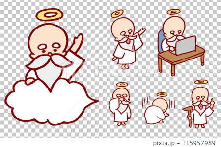 頭に輪っかを乗せた髭を生やしたかわいい神様 頭に輪っかを乗せた髭を生やしたかわいい神様 115957989