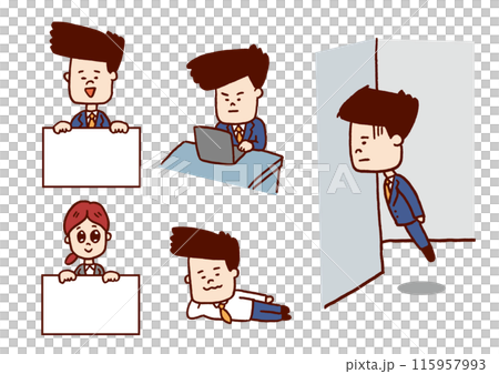 Character illustration of a hard-working new employee with an interesting hairstyle 115957993