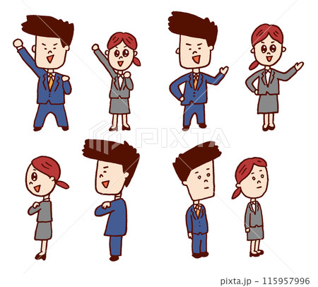 面白い髪型が特徴の頑張る新入社員のキャライラスト 115957996