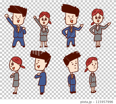 面白い髪型が特徴の頑張る新入社員のキャライラスト 115957996