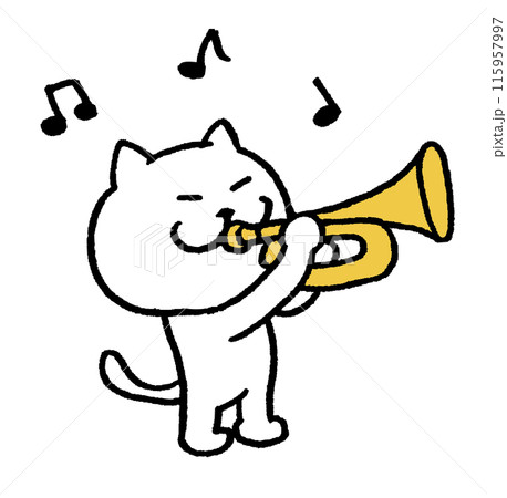 かわいい白猫キャラの楽器演奏 115957997
