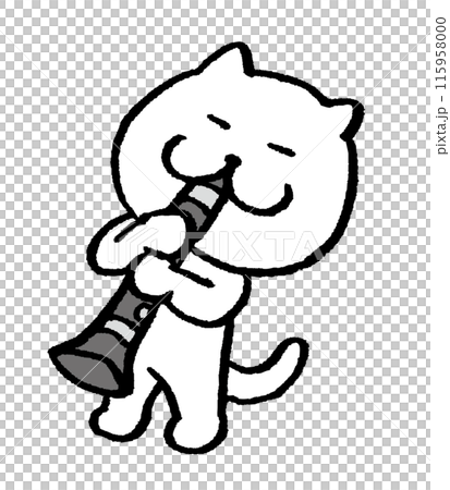 可愛的白貓角色演奏樂器 115958000