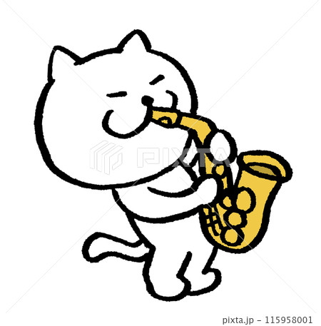 かわいい白猫キャラの楽器演奏 115958001