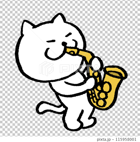 可愛的白貓角色演奏樂器 115958001