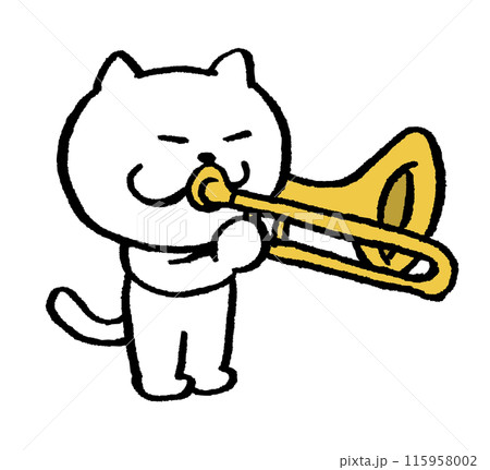 かわいい白猫キャラの楽器演奏 115958002