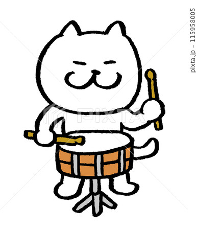 かわいい白猫キャラの楽器演奏 115958005
