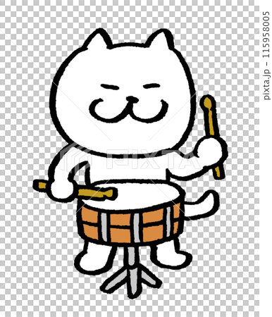 Cute white cat character playing musical instrument 115958005