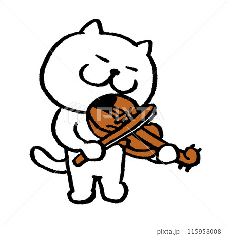 かわいい白猫キャラの楽器演奏 115958008