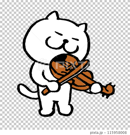 かわいい白猫キャラの楽器演奏 115958008