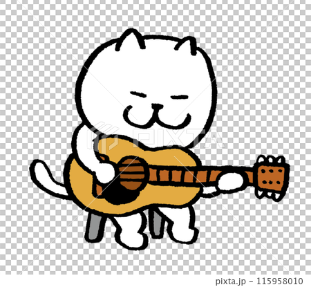 かわいい白猫キャラの楽器演奏 115958010
