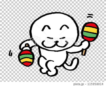 Cute white cat character playing musical instrument Cute white cat character playing musical instrument 115958014