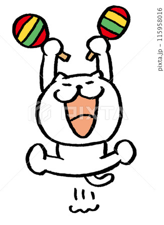 かわいい白猫キャラの楽器演奏 115958016