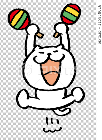 Cute white cat character playing musical instrument 115958016