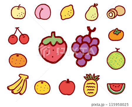 かわいい果物のアイコンイラスト かわいい果物のアイコンイラスト 115958025