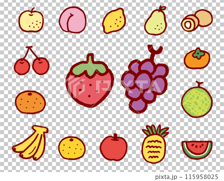 かわいい果物のアイコンイラスト かわいい果物のアイコンイラスト 115958025