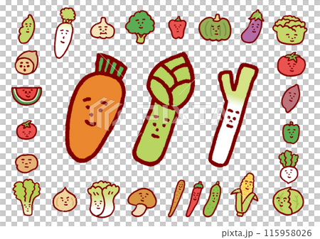 Vegetable character illustrations with cute faces 115958026
