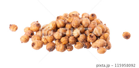 Tiger nuts isolated on white background. Pile of chufa nuts, earth almond or chufa sedge. Cyperus esculentus. 115958092