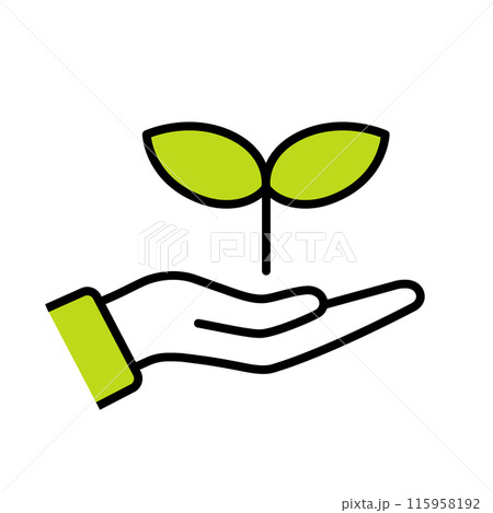 新芽を大切に手にのせたエコロジーなアイコン 新芽を大切に手にのせたエコロジーなアイコン 115958192