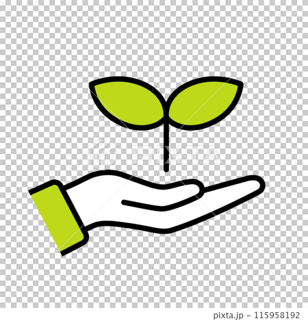 新芽を大切に手にのせたエコロジーなアイコン 新芽を大切に手にのせたエコロジーなアイコン 115958192