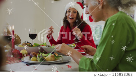Caucasian mother and grandmother are enjoying Christmas dinner 115958368