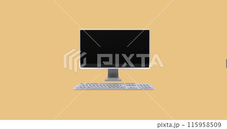 A desktop computer with blank screen sits on a plain background 115958509