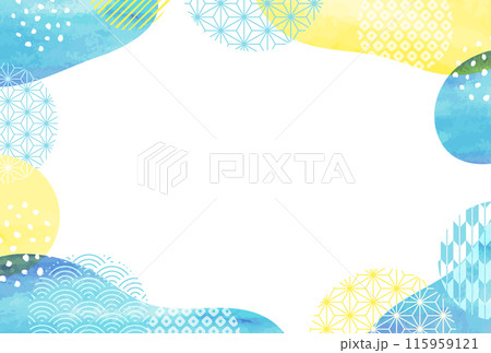 おしゃれな暑中見舞い 夏の水彩風 和柄 曲線 背景 115959121