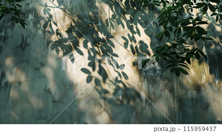 木の影が落ちる壁の背景、木漏れ日 木の影が落ちる壁の背景、木漏れ日 115959437