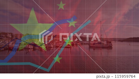 Image of financial data processing and flag of china over landscape 115959764