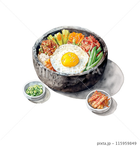 白背景に石焼ビビンバの水彩イラスト 115959849
