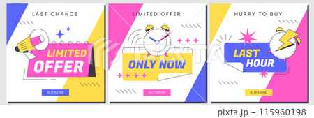 Last time offer banners, sale promo covers or discount promotion posters for shopping Last time offer banners, sale promo covers or discount promotion posters for shopping 115960198