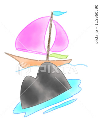 斜めに傾いた島とヨット 115960390