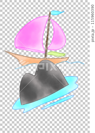 斜めに傾いた島とヨット 115960390