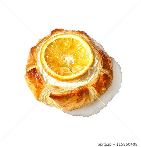 白背景にオレンジデニッシュの水彩イラスト 白背景にオレンジデニッシュの水彩イラスト 115960409
