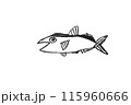魚が笑う。優しい子供が描いたカツオかマグロの絵。子供の気持ちが絵に現れている。 115960666