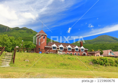 【大分県】晴天のガンジー牧場と九重連山 【大分県】晴天のガンジー牧場と九重連山 115960676