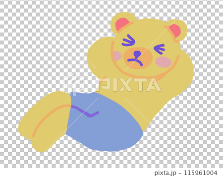 一隻臉蛋痛苦、穿著短褲做仰臥起坐的熊的插圖 115961004