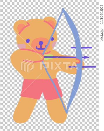 一隻可愛的熊穿著短褲射箭的插圖 115961005
