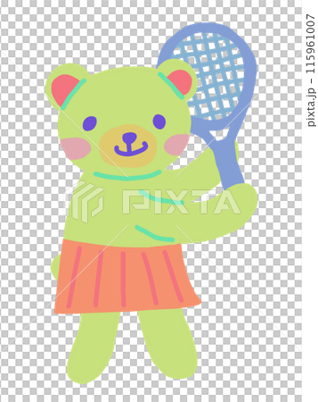 一隻可愛的熊穿著裙子打網球的插圖 115961007