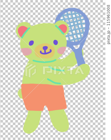 一隻可愛的熊穿著短褲打網球的插圖 一隻可愛的熊穿著短褲打網球的插圖 115961008