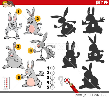 finding shadows game with cartoon rabbits characters 115961129