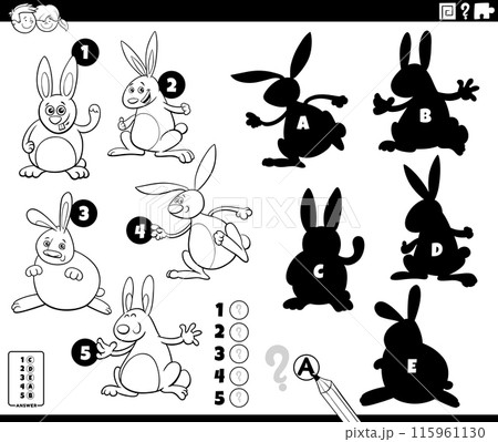 finding shadows game with cartoon rabbits coloring page 115961130